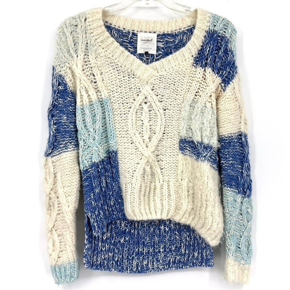 Anthropologie Handknit & Heartfelt Patchwork Cable Knit Sweater Small Alpaca - Picture 3 of 10